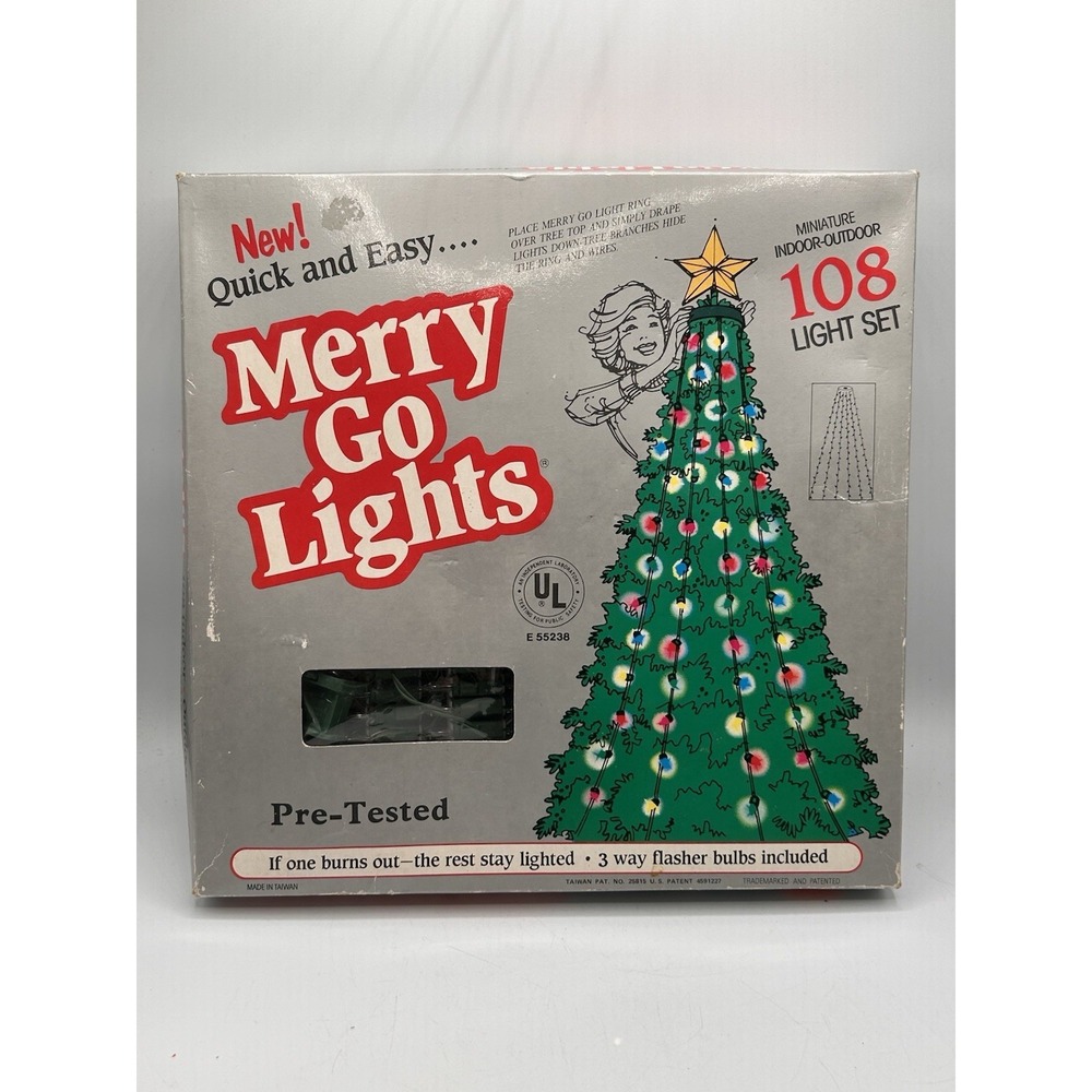 Vintage Merry Go Lights Christmas Tree Lights Miniature Bulb 108 Light Set